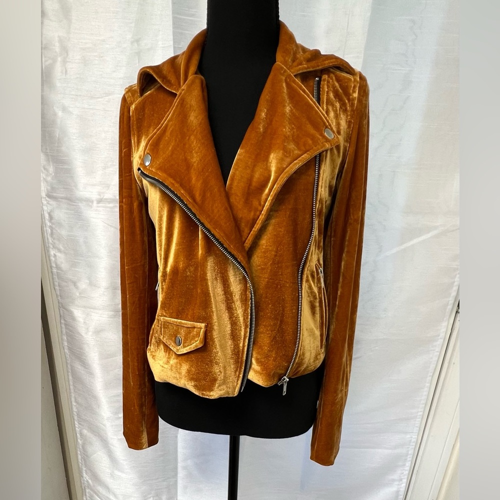 FOREVER 21 Gold Velvet MOTO JACKET Fully Lined HIPSTER CELEBRITY CHIC SZ Med